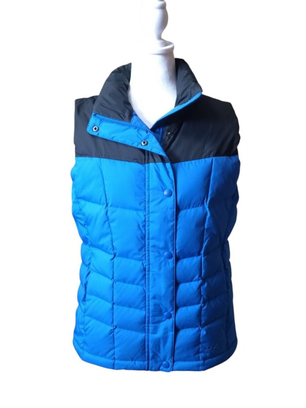 L.L. Bean Down Fill Puffer Vest Blue Black Downtek Pertex Size Small Reg Outdoor